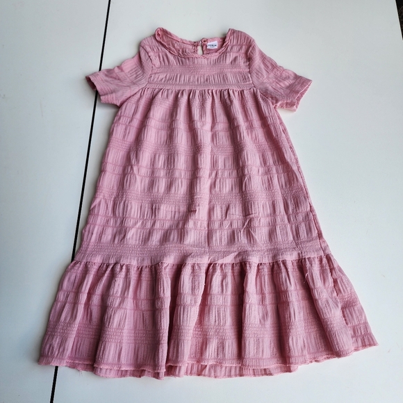 Shein Kids Pink Crinkle Short Sleeve Dress Midi Sz 6YK4 - Picture 1 of 7